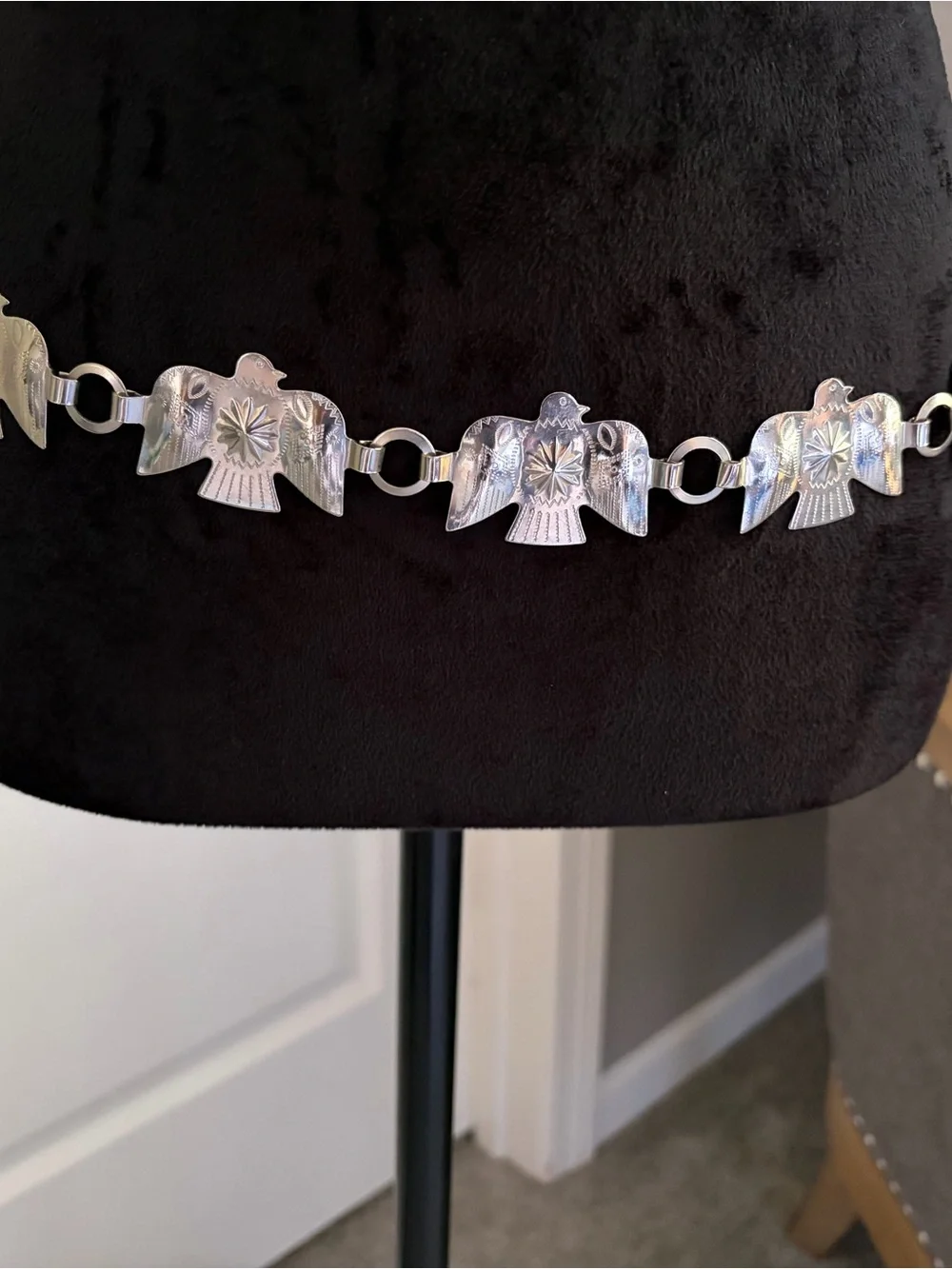 Silver Southwestern Thunderbird Concho Belt -  Decorative Western Link Belt